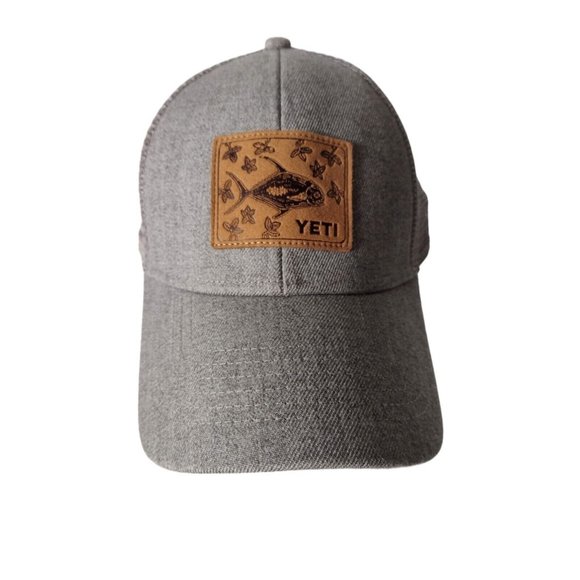 Yeti Accessories Yeti Leather Fish Patch Trucker Hat Cap Mesh